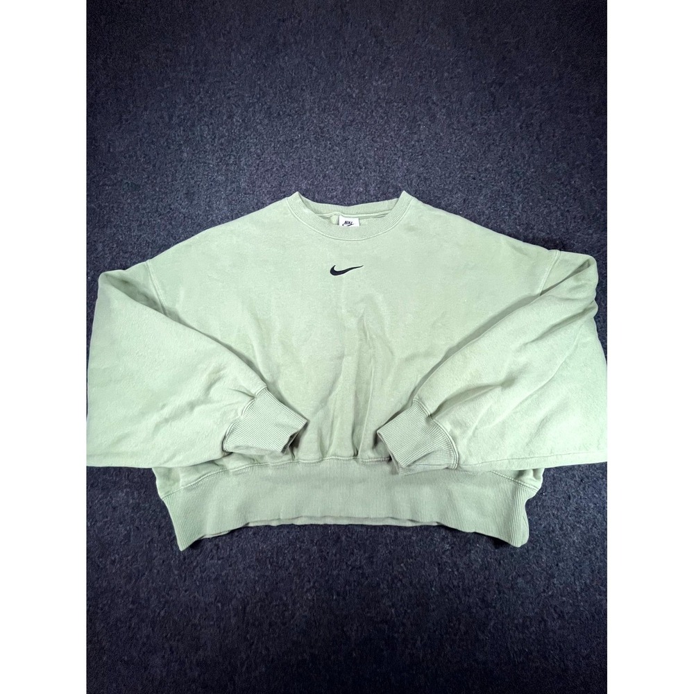 Nike Oversized Cropped Sweatshirt Womens XS Sage Green Swoosh Crewneck Pullover